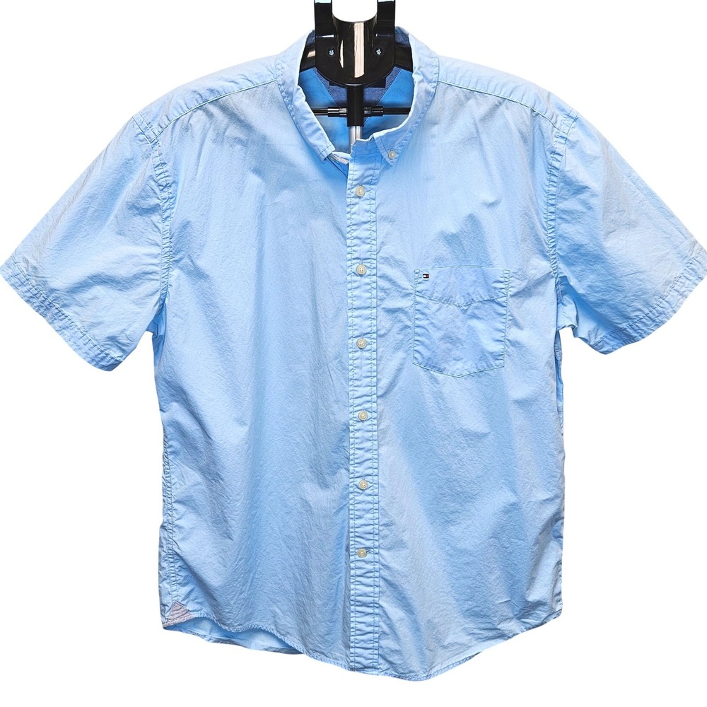 Tommy Hilfiger Ithaca Shirt Mens XL Blue Short Sleeve Cotton Button Down Oxford